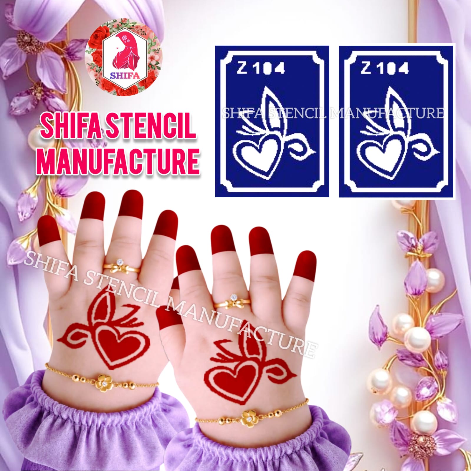 Z 104 Butterfly Heart Sticker overview Henna Stencil - Shifa Stencil